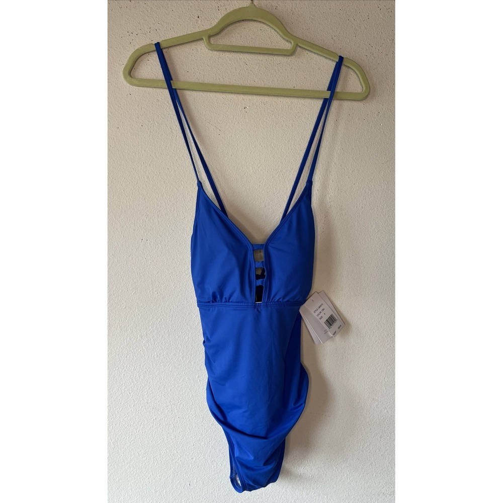 La Blanca Island Goddess Multi-Strap Cross Back One Piece Blue Swimsuit Sz 6 New